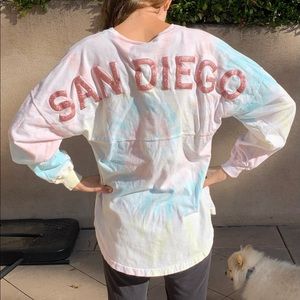 Spirit Jersey Pastel Tie Dye San Diego Top Shirt Size XS Glitter Letters
